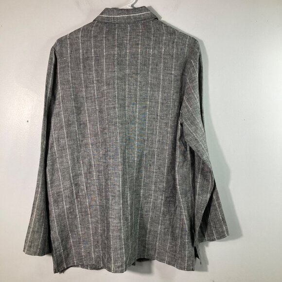 Womens Style & Co Collection Linen Button Shirt Gray Black White 10 Long Sleeve - Picture 2 of 8